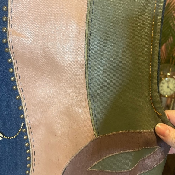 AMAZING vintage 70s 80s Molato denim dress with shell and abstract female face - Picture 4 of 8